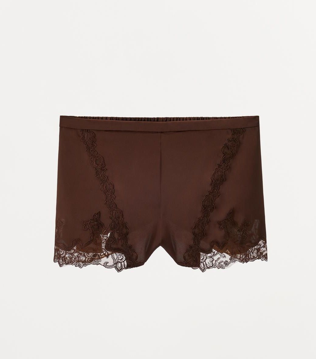 Satin Effect Embroidered Lace Shorts
