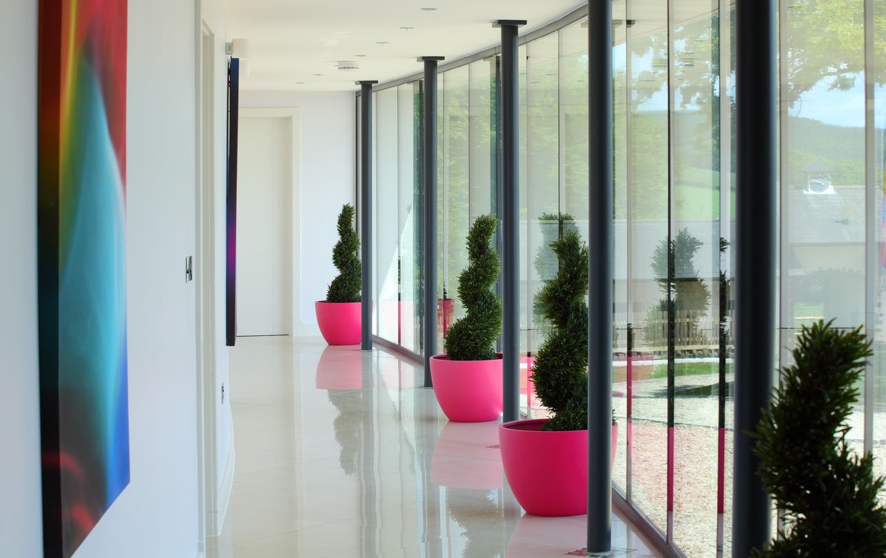 Inside the glass extension added to the listed hunting lodge