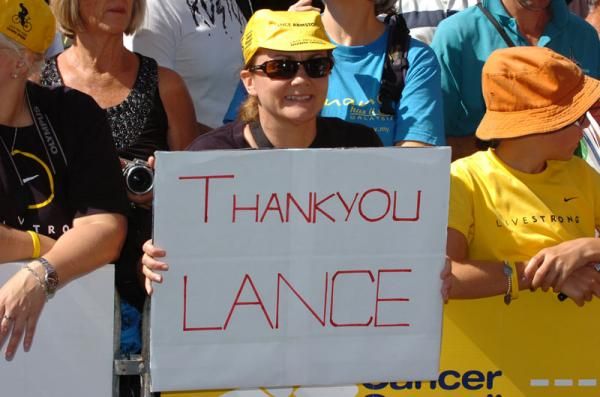 A fan shows her support for Lance Armstrong
