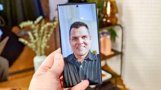 Samsung Galaxy S23 Ultra display showing selfie portrait photo