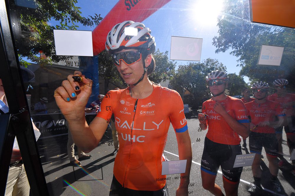 Sara Bergen signs in for stage 2 at the Tour Down Under