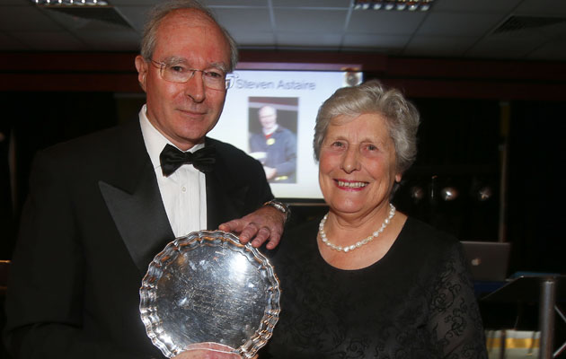 Cynthia Higgon presents Steven Astaire with The Cynthia Higgon Point-To-Point Secretaries Award Point to Point Awards - Cheltenham 15.11.14 Pic Dan Abraham-racingfotos.com