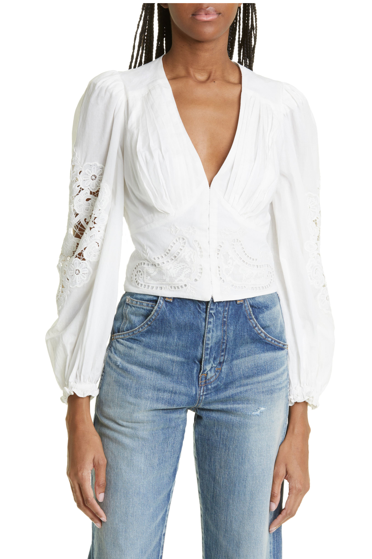 Farm Rio Eyelet & Lace Trim Cotton Blouse