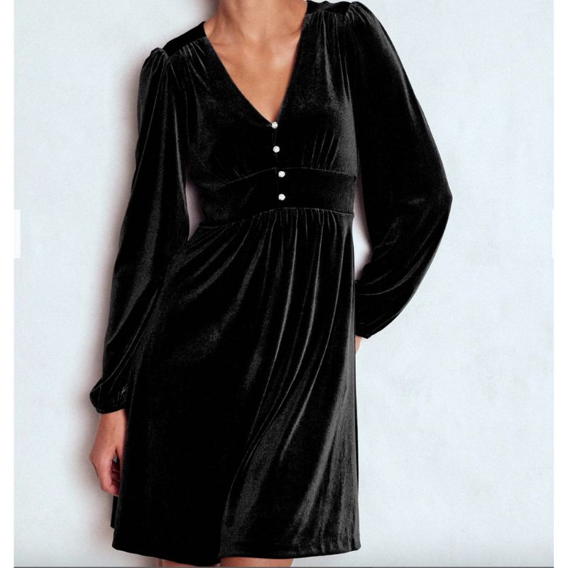 Boden , Jocelyn Short Velvet Dress in Black 