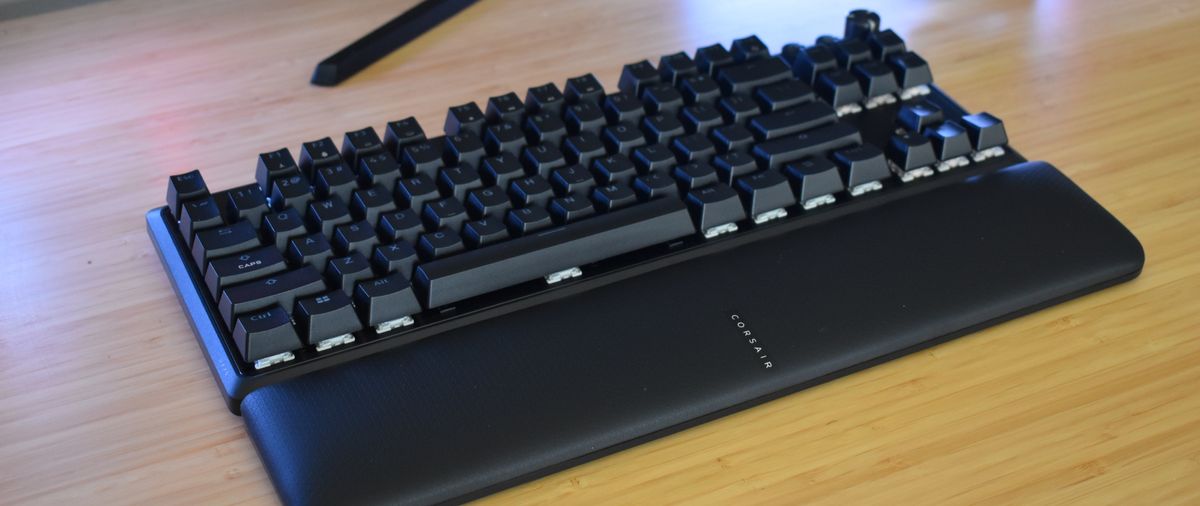 Corsair K70 Pro TKL keyboard resting on a desk