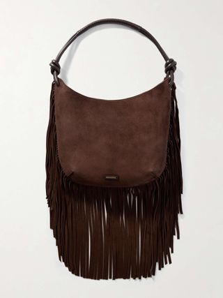 Gytane Leather-Trimmed Fringed Suede Shoulder Bag