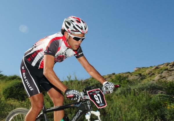 Miguel Valadez riding the top of the plateau.