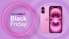 Apple iPhone 16 on purple background with techradar Black Friday text overlay