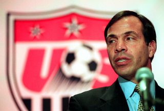 Former USA men's coach Bruce Arena at a press conference.