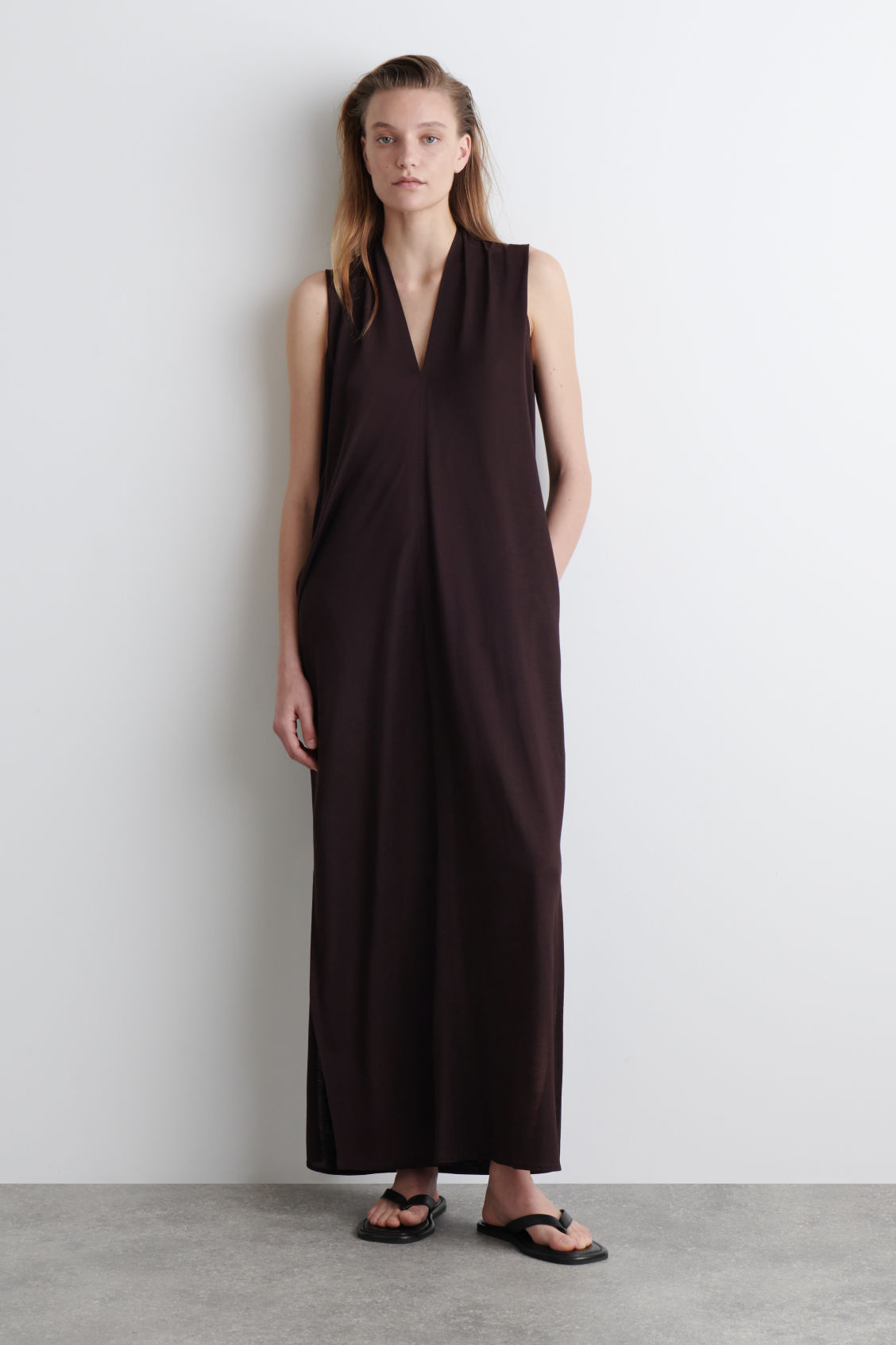 Draped V-Neck Maxi Dress
