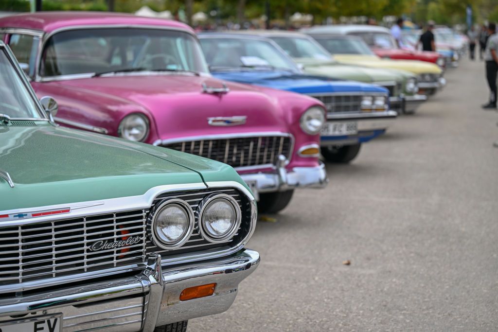 A view of the headlights of the car &#039;1964 Chevrolet Impala 1964 Hardtop Sedan&#039; at &#039;Classic Car Exhibition&#039; in Konya, Turkiye