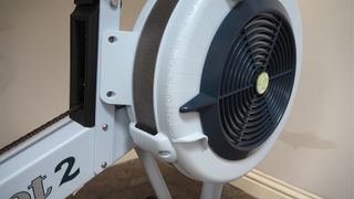 Image shows a closeup of the Concept2 RowErg fan.