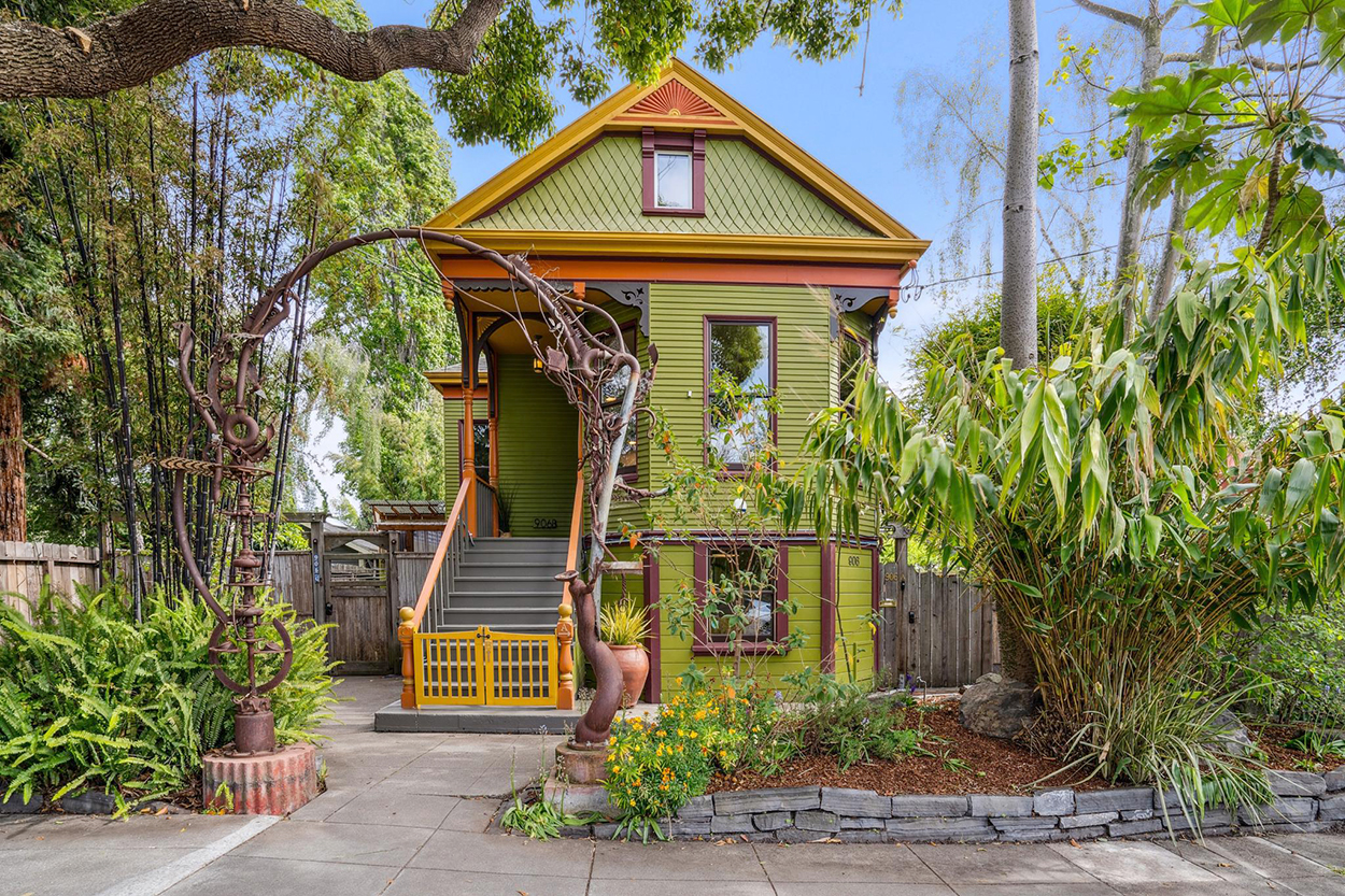 Exterior of a green house in Berkeley, California