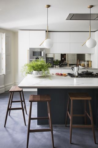 Black and white kitchen with large kitchen island