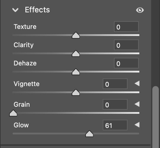 A screenshot of the Adobe Camera RAW Glow slider