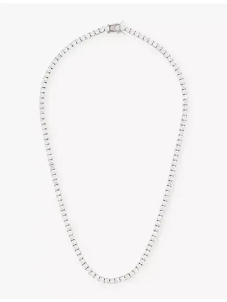 Tennis White Gold-Plated Brass and Crystal Necklace