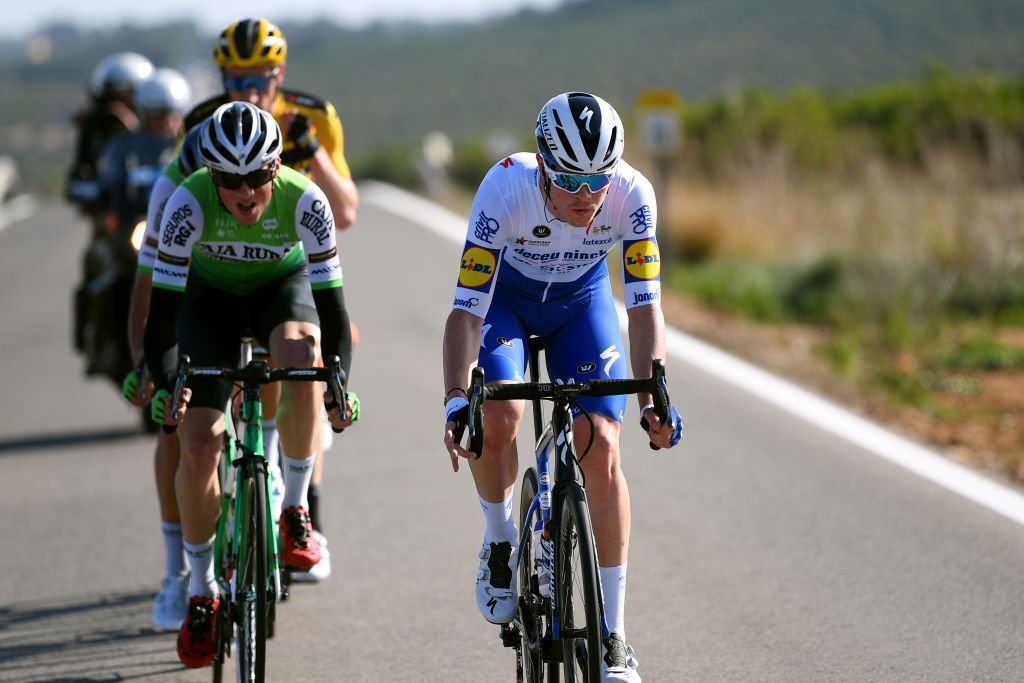 CULLERA SPAIN FEBRUARY 06 Rmi Cavagna of France and Team Deceuninck QuickStep Alvaro Morta of Spain and Team Caja RuralSeguros RGA during the 71st Volta a la Comunitat Valenciana 2020 Stage 2 a 181km stage from Torrent to Cullera 181m VueltaCV VCV2020 on February 06 2020 in Cullera Spain Photo by David RamosGetty Images