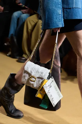 a model on the Coach runway carrying a Coach Brooklyn bag