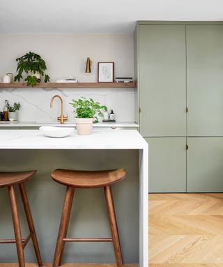 Sage green kitchen with simple doors