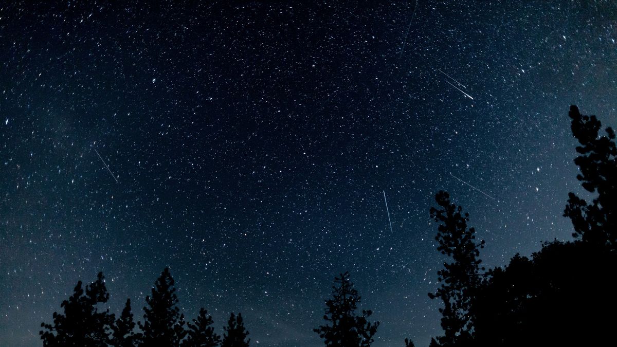 A photograph of the Orionid meteor shower.