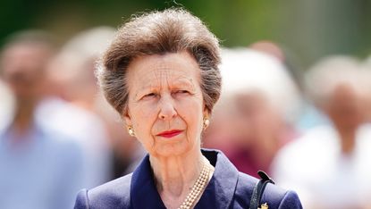 Princess Anne, Princess Royal unveils a statue of a Second World War Canadian Royal Regina Rifleman during a reception in 2024