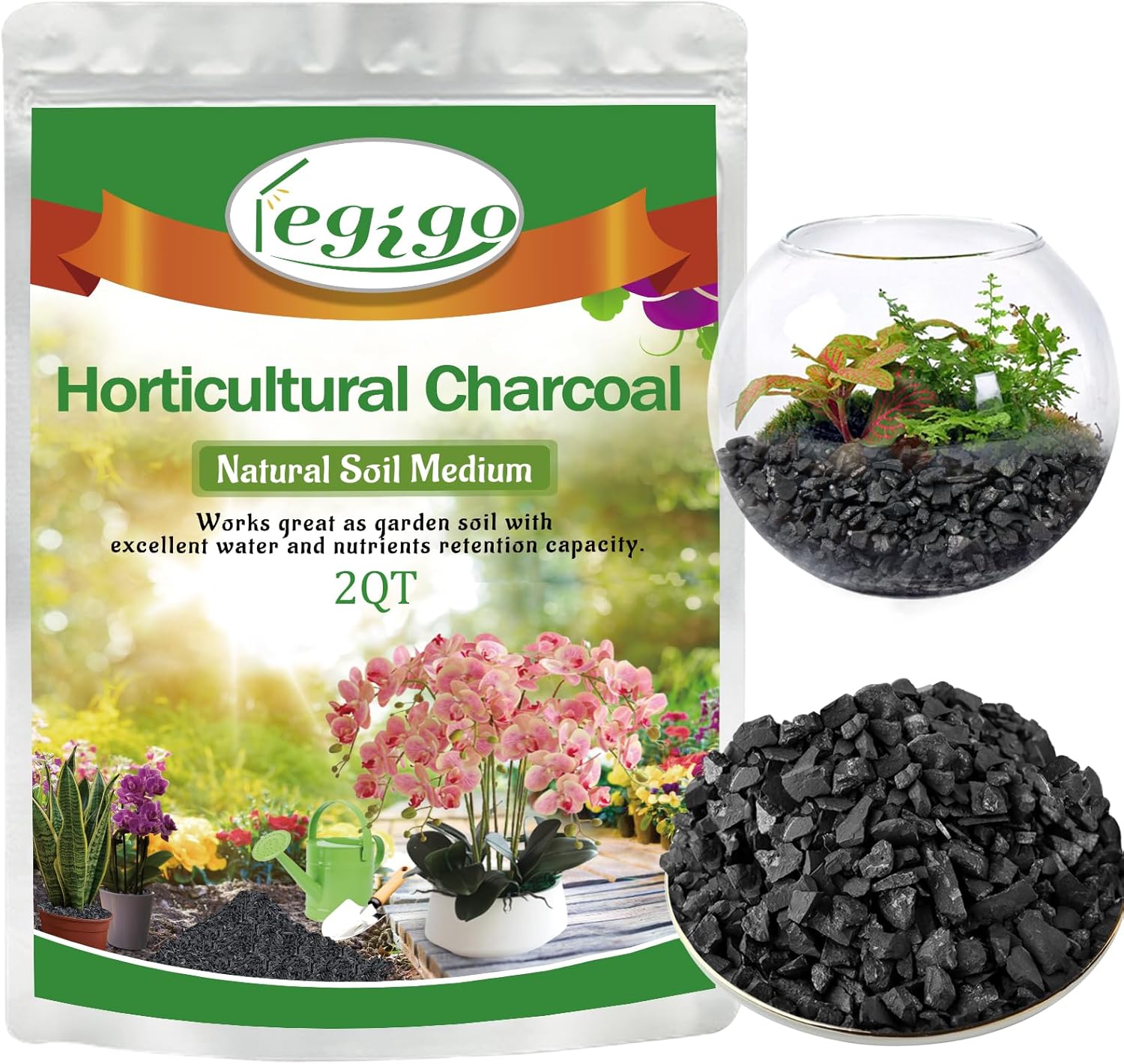 Legigo 2 Qt Horticultural Charcoal- Natural Charcoal for Plants, Biochar Soil Amendment for Indoor Plants, Terrariums, Orchids Potting Mix and Gardening