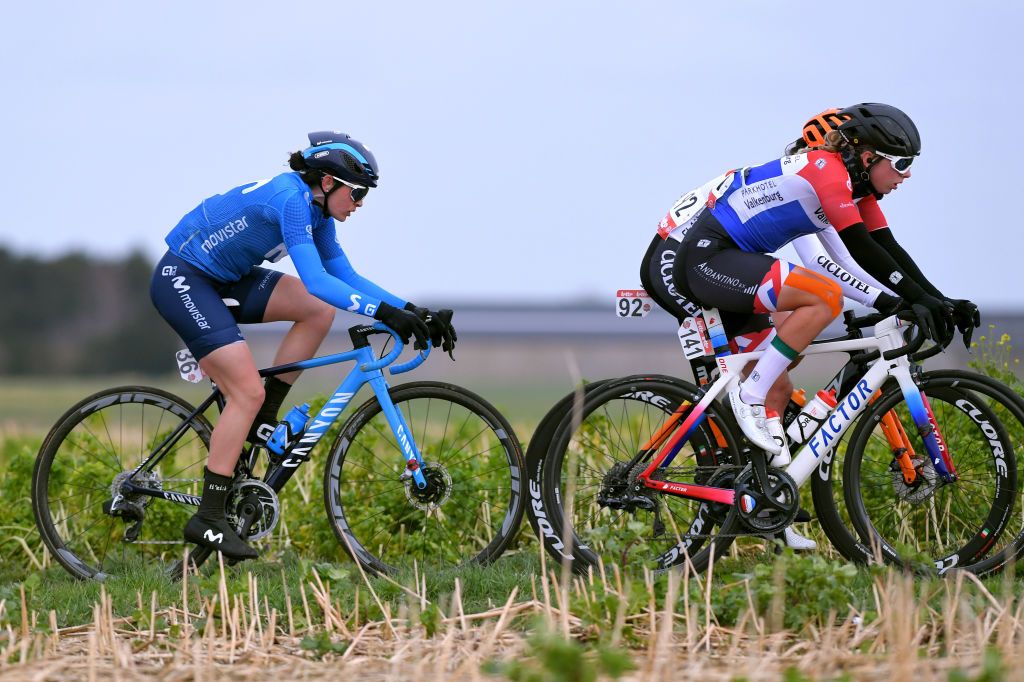 TIELTWINGE BELGIUM MARCH 01 Alba Teruel of Spain and Movistar Team Daniela Reis of Portugal and Team Ciclotel Lorena Wiebes of The Netherlands and Team Parkhotel Valkenburg during the 16th Spar Omloop Van Het Hageland 2020 Women Elite a 130km race from Tienen to TieltWinge LottoCyclingCup BELCycling on March 01 2020 in TieltWinge Belgium Photo by Luc ClaessenGetty Images