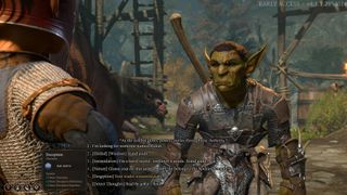 Dialogue with a goblin outside the goblin camp in Baldur's Gate 3