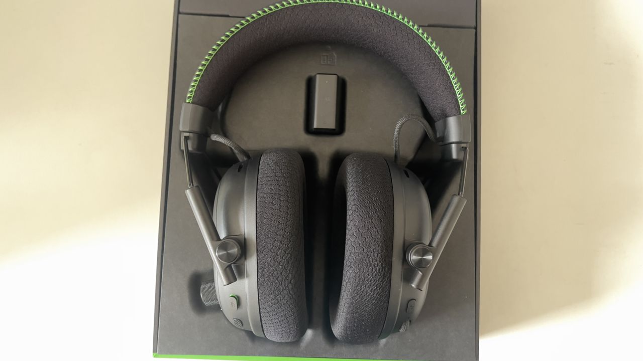 The Razer BlackShark V3 Pro headset on a desk
