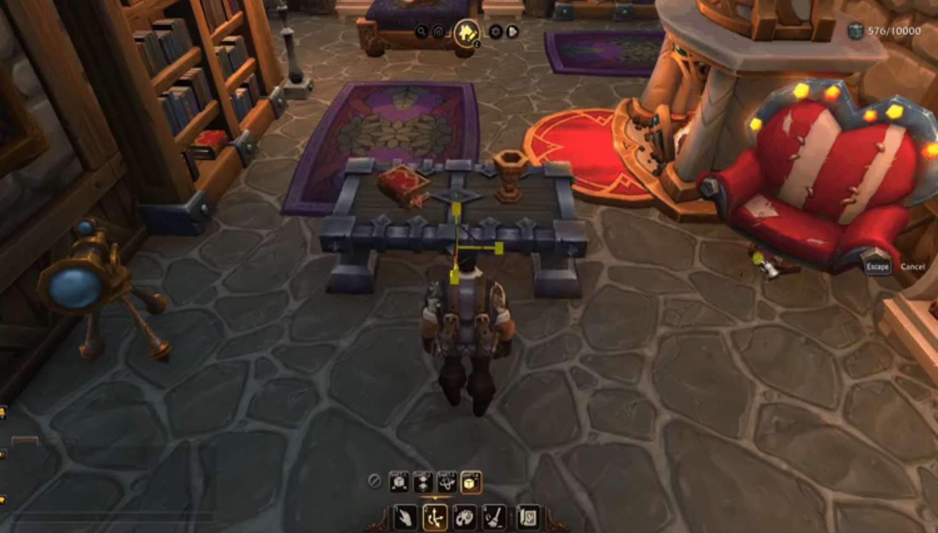 In-game screenshot of a player resizing furniture in World of Warcraft