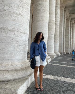 influencer wearing a linen shirt