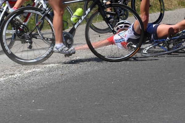 Brooke Miller (Tibco) overcooked it on a corner and went gravel surfing.
