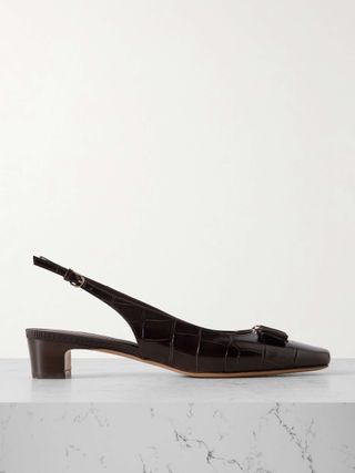 Rivada Bow-Embellished Croc-Effect Leather Sling-Back Pumps