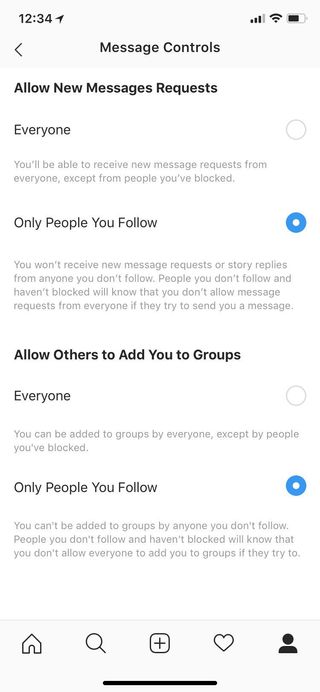 Instagram messaging controls