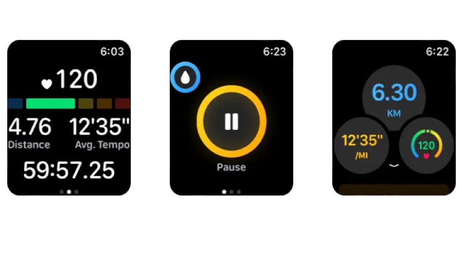 Screenshots showing Runance on Apple Watch