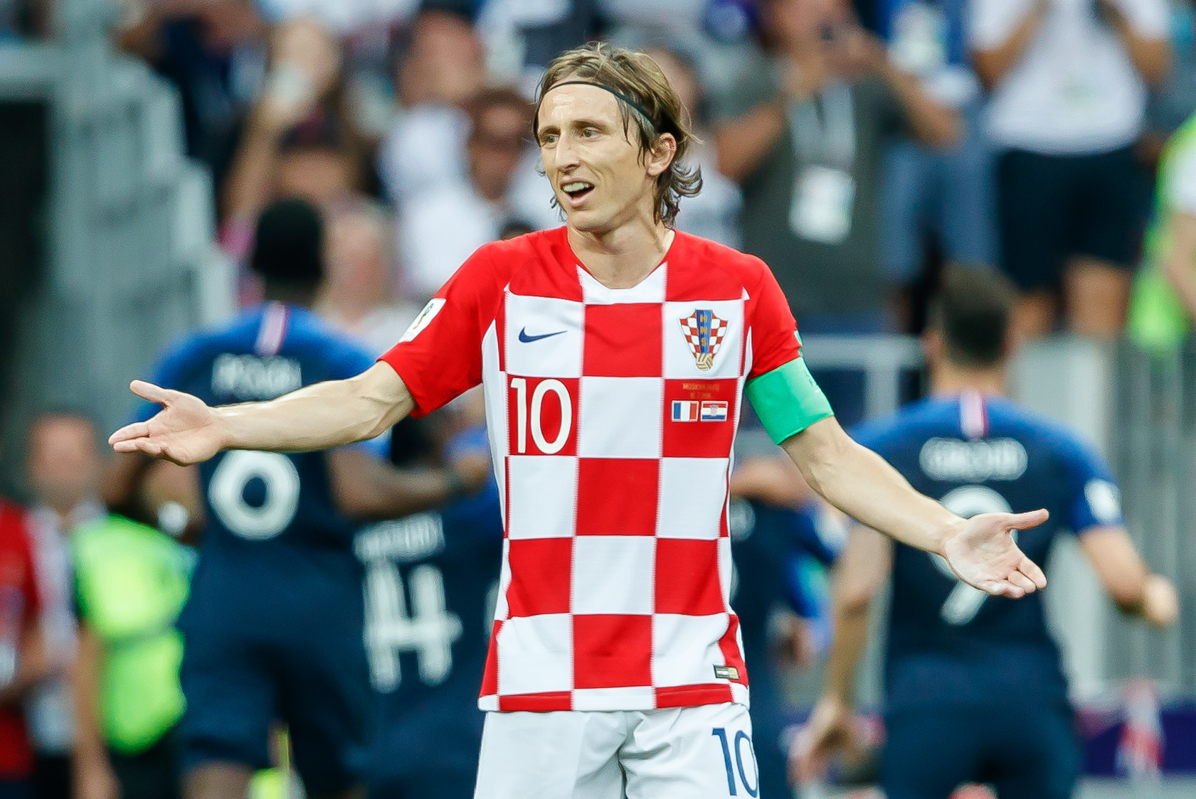 Croatia's Luka Modric gestures during the 2018 World Cup final against France.