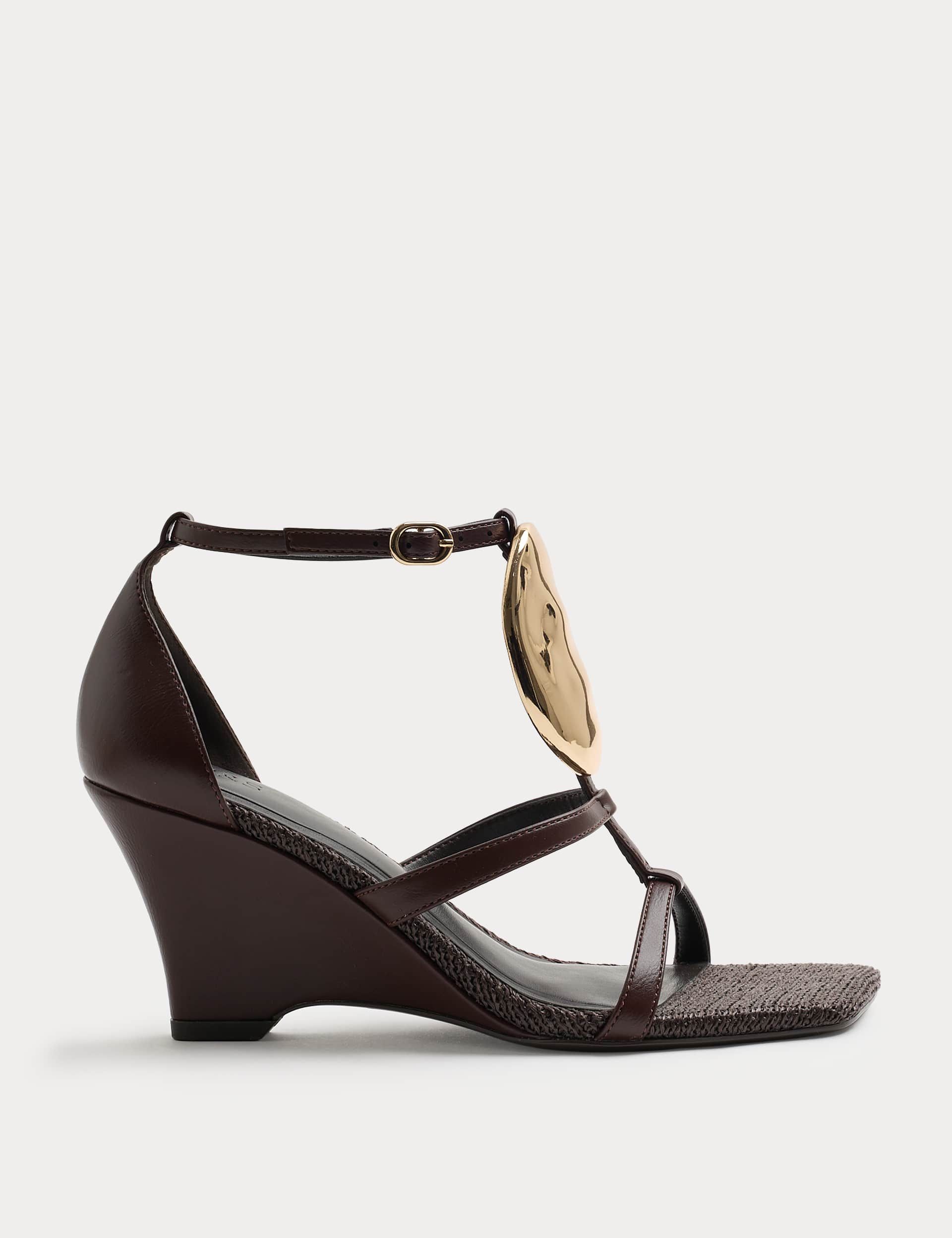 Gold Trim Detail Strappy Wedge Sandals