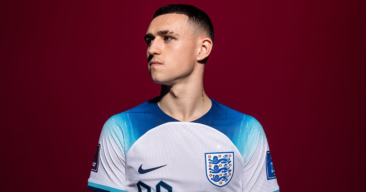 Phil Foden of England poses during the official FIFA World Cup Qatar 2022 portrait session on November 16, 2022 in Doha, Qatar.