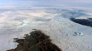 The front of Iceland's Jakobshavn Glacier, where icebergs calve off.