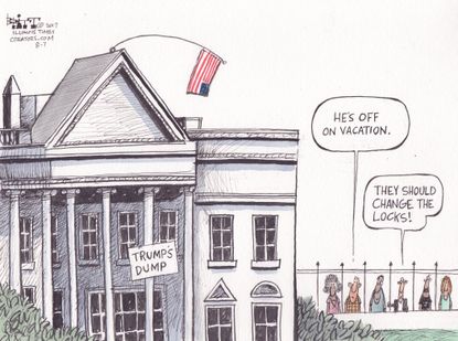Political cartoon U.S. Trump vacation