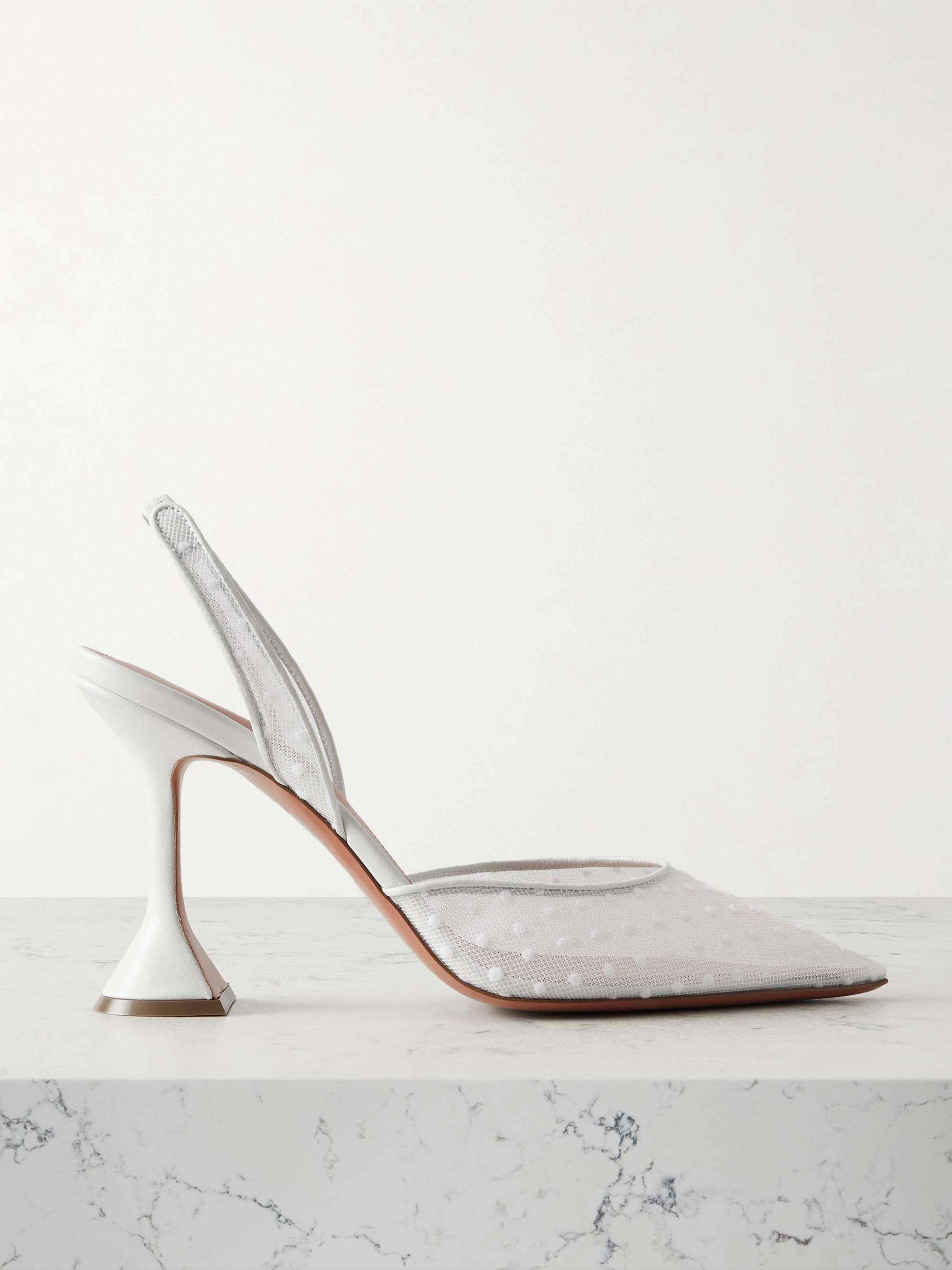 Holli Leather-Trimmed Flocked Polka-Dot Mesh Slingback Pumps