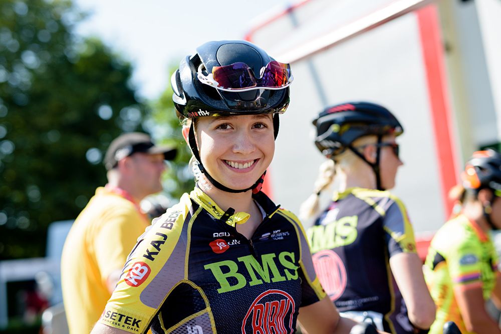 Cecilie Uttrup Ludwig (BMS Birn) back stage before the 108 km Stage 2 of the Lotto Belgium Tour 2016