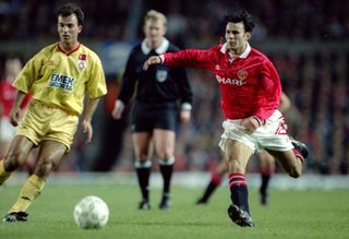 Ryan Giggs in action for Manchester United against Galatasaray in October 1993.