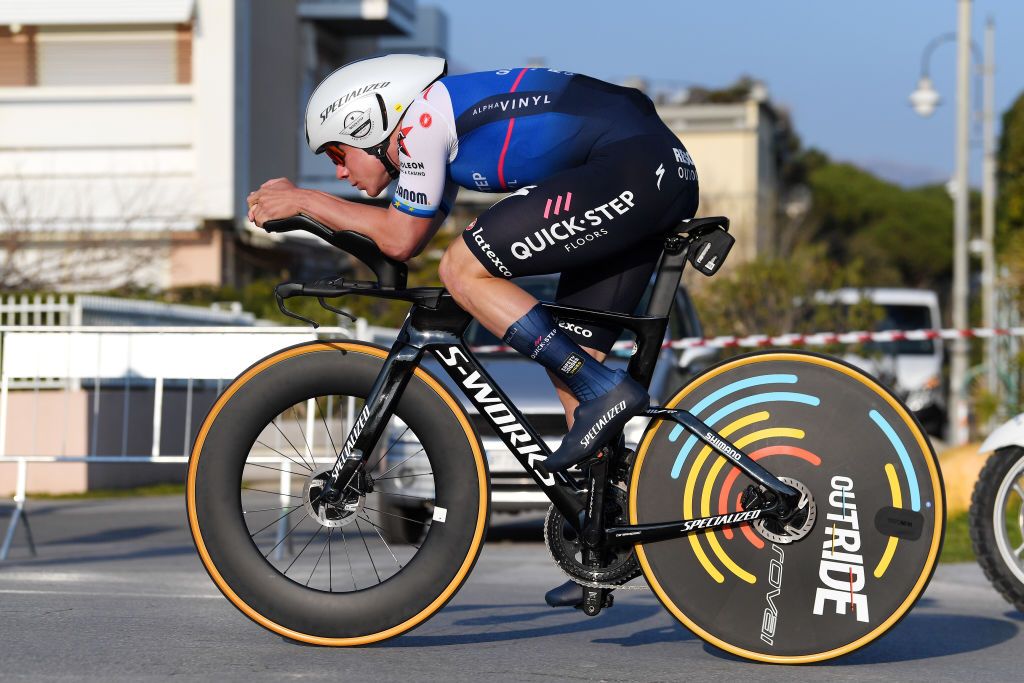 CAMAIORE ITALY MARCH 07 Remco Evenepoel of Belgium and Team QuickStep Alpha Vinyl sprints during the 57th TirrenoAdriatico 2022 Stage 1 a 139km individual time trial from Lido di Camaiore to Lido di Camaiore TirrenoAdriatico on March 07 2022 in Camaiore Italy Photo by Tim de WaeleGetty Images