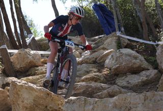 USA Haley Batten competes in the womenâ€™s Elite Cross Country mountain biking test event, at Elancourt Hill, in Elancourt, west of Paris, on September 24, 2023. (Photo by Thomas SAMSON / AFP)