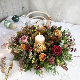 Copper, Plum and Gold Rose Table Wreath, The Real Flower Company