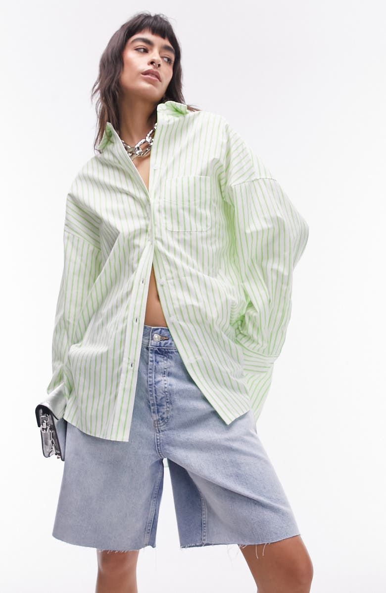 Oversize Stripe Cotton Button-Up Shirt
