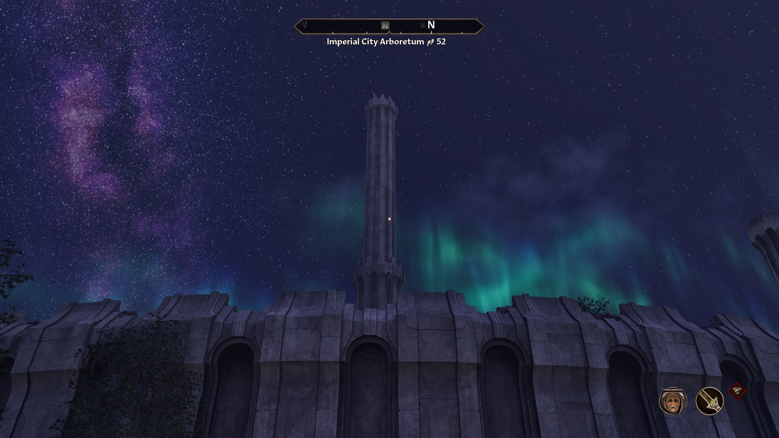 The Imperial City at night beneath stars and lights in Oblivion Remastered
