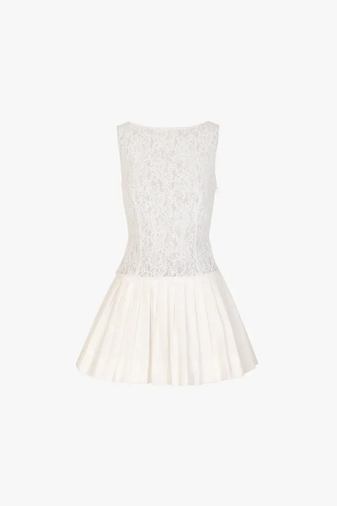 Lace Poplin Mini Dress (white)