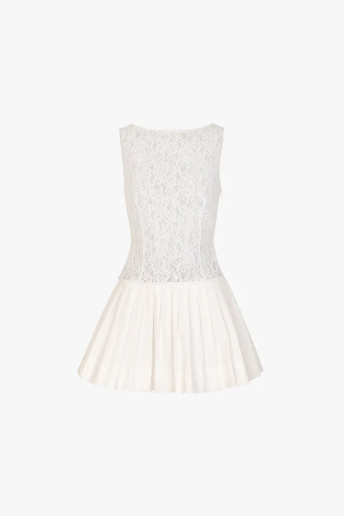 Lace Poplin Mini Dress (white)